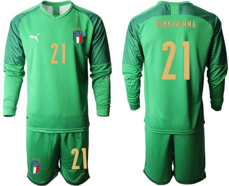 Men 2021 European Cup Italy green goalkeeper long sleeve #21 soccer jerseys